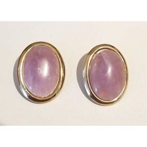 **Vintage Large Genuine Amethyst Cabochons Pierced Earrings**
